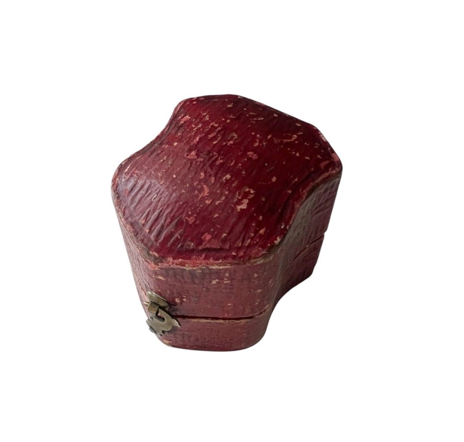Antique Red Leather Ring Jewellery Presentation Box, Vintage Proposal Display Holder