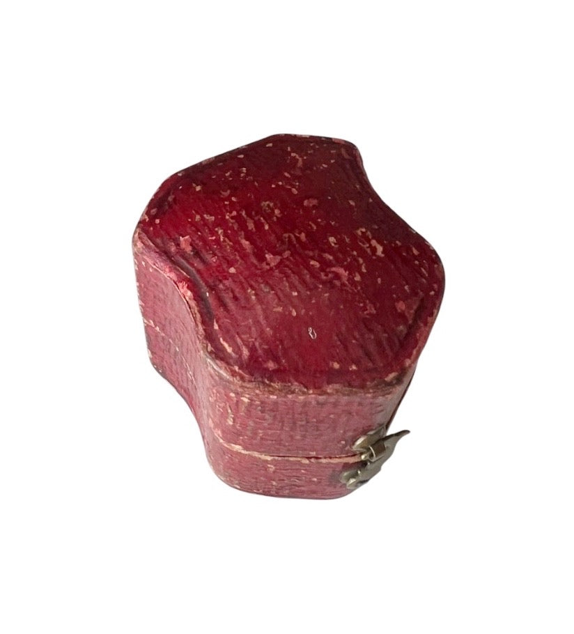 Antique Red Leather Ring Jewellery Presentation Box, Vintage Proposal Display Holder