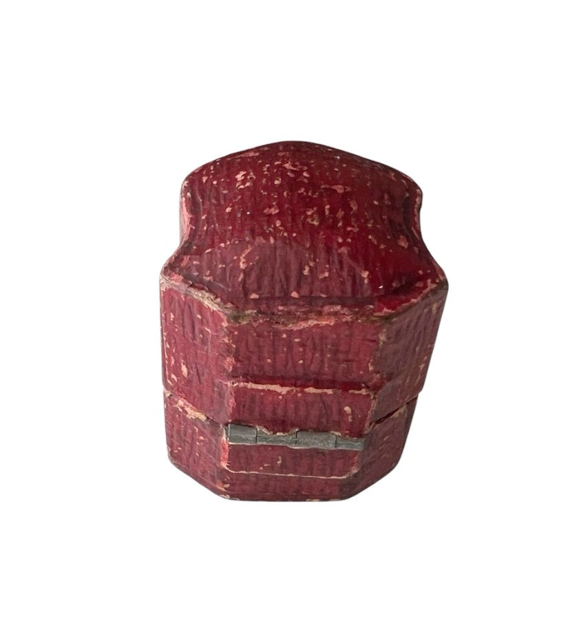 Antique Red Leather Ring Jewellery Presentation Box, Vintage Proposal Display Holder