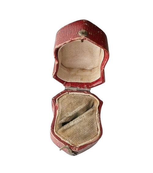 Antique Red Leather Ring Jewellery Presentation Box, Vintage Proposal Display Holder