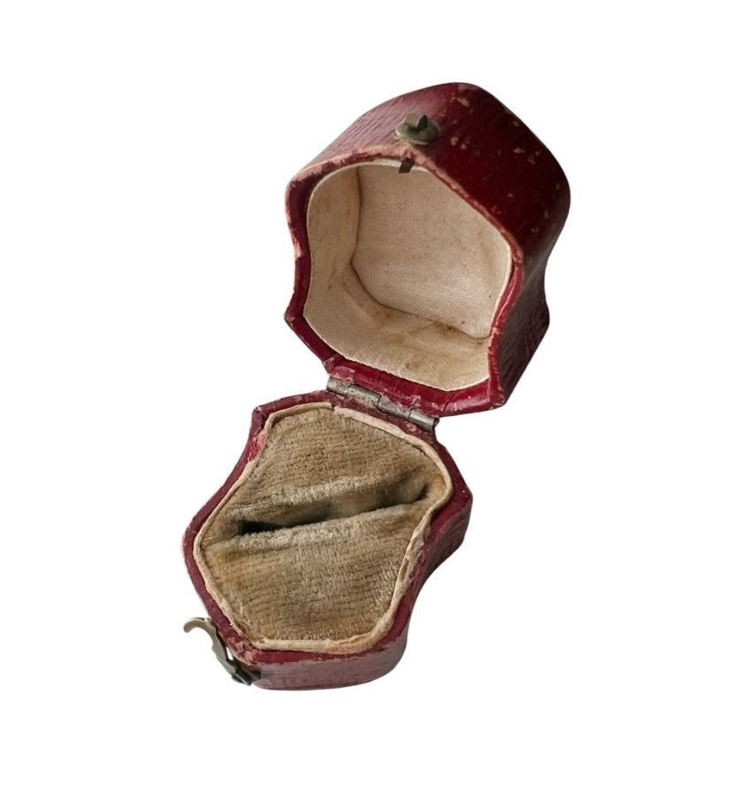 Antique Red Leather Ring Jewellery Presentation Box, Vintage Proposal Display Holder