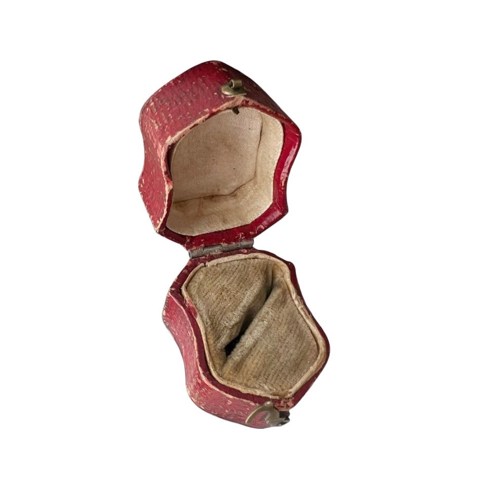 Antique Red Leather Ring Jewellery Presentation Box, Vintage Proposal Display Holder