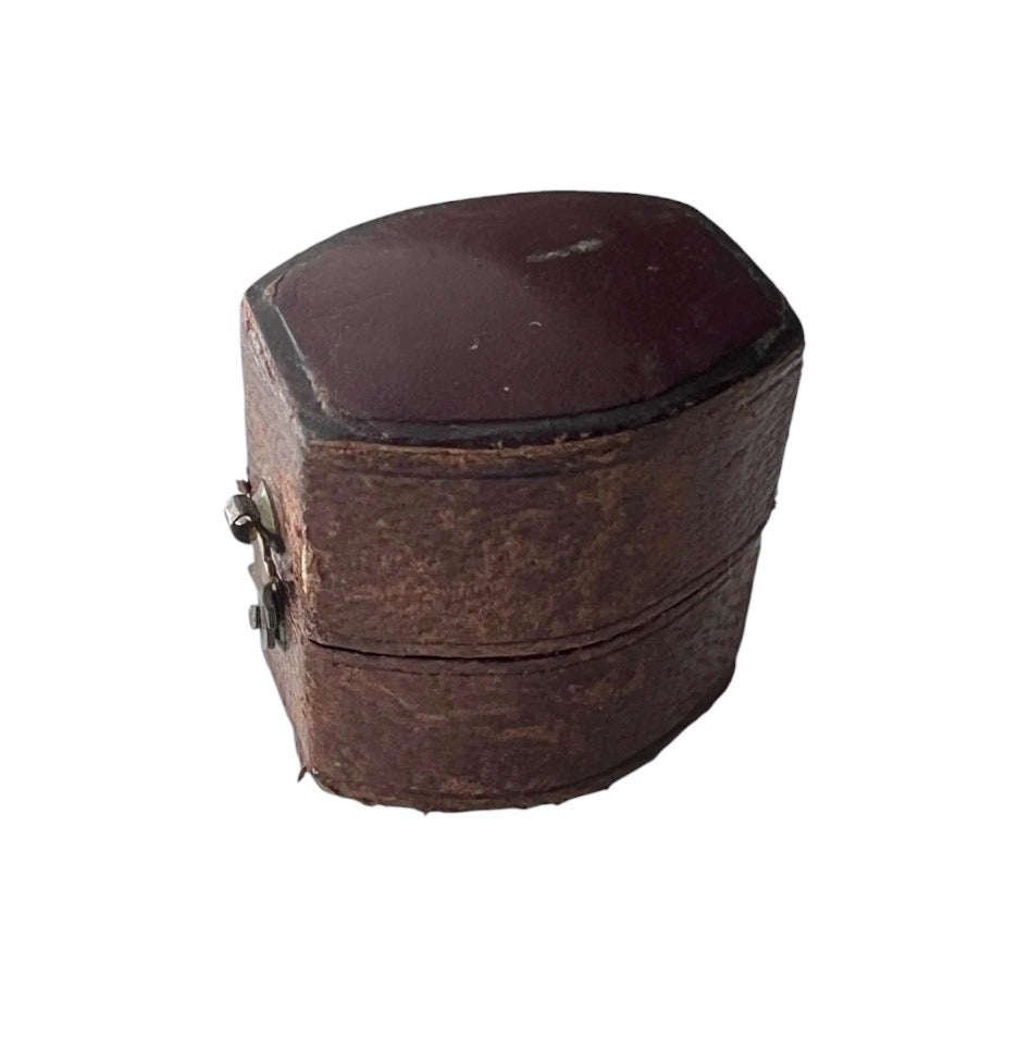 Antique Brown Leather Jewellery Presentation Box, Street & Co Newcastle Ring Holder