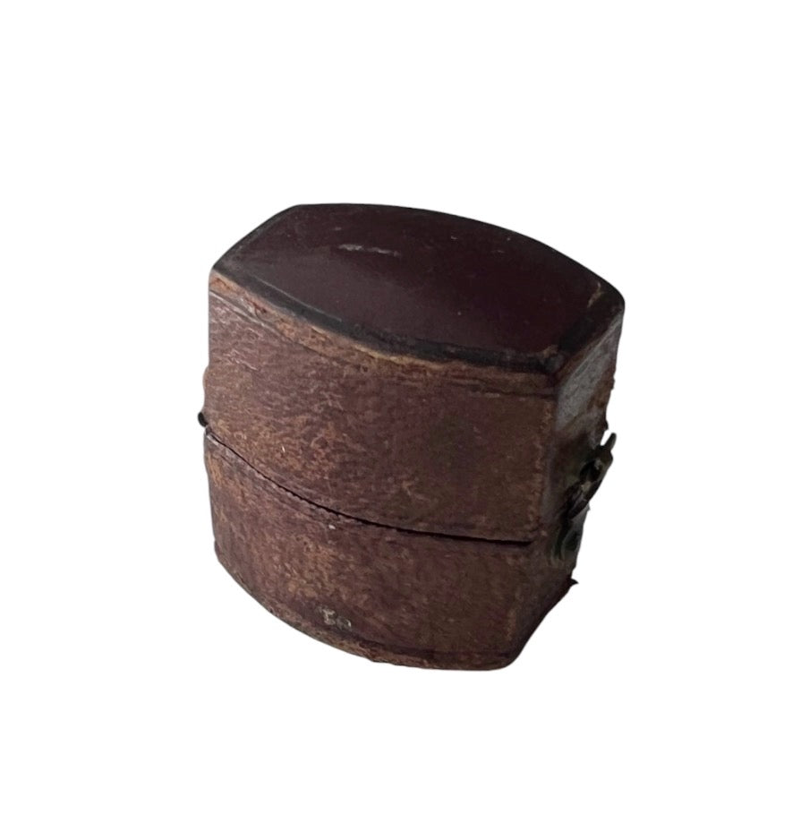 Antique Brown Leather Jewellery Presentation Box, Street & Co Newcastle Ring Holder