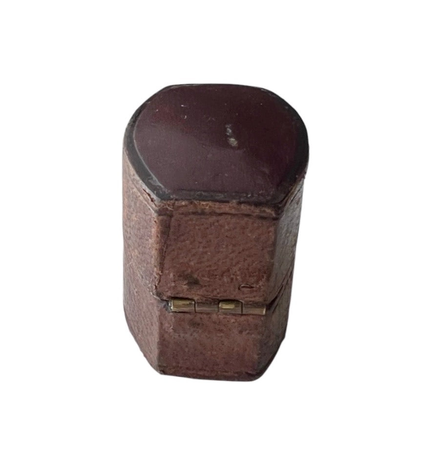 Antique Brown Leather Jewellery Presentation Box, Street & Co Newcastle Ring Holder