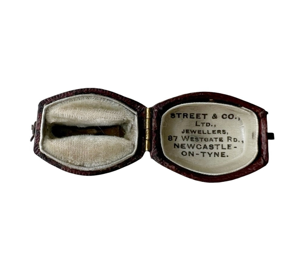 Antique Brown Leather Jewellery Presentation Box, Street & Co Newcastle Ring Holder