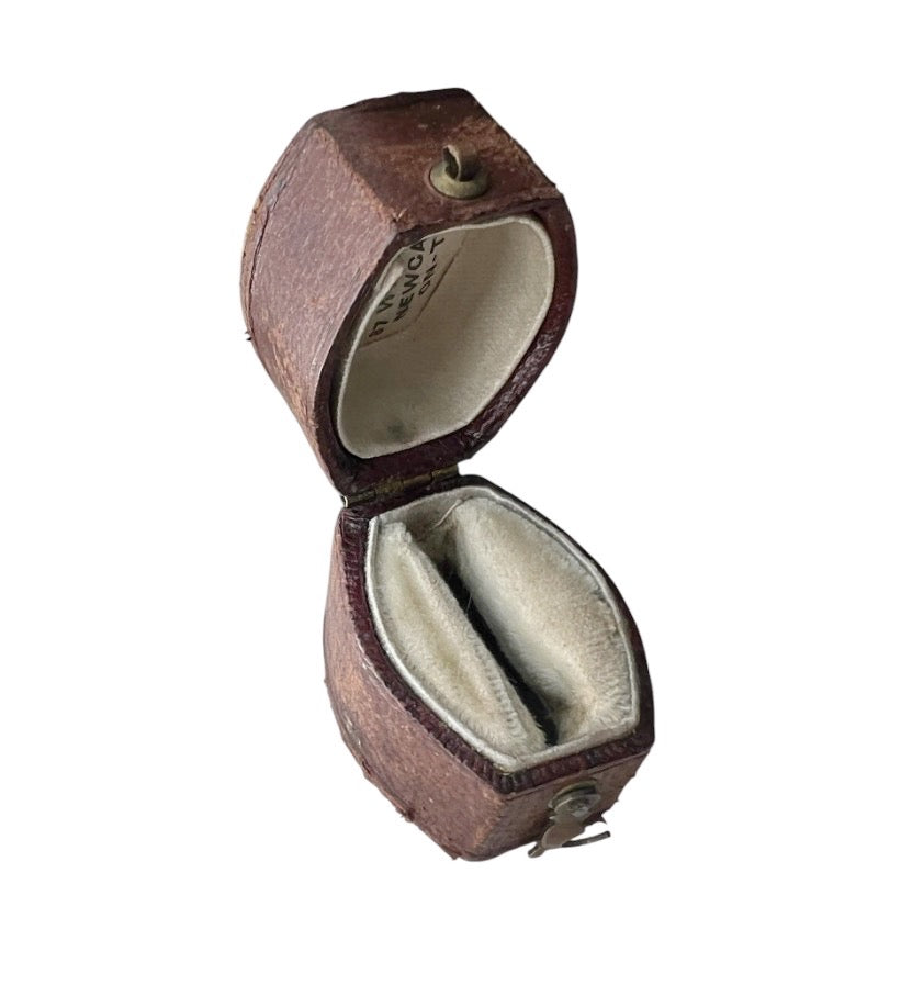 Antique Brown Leather Jewellery Presentation Box, Street & Co Newcastle Ring Holder
