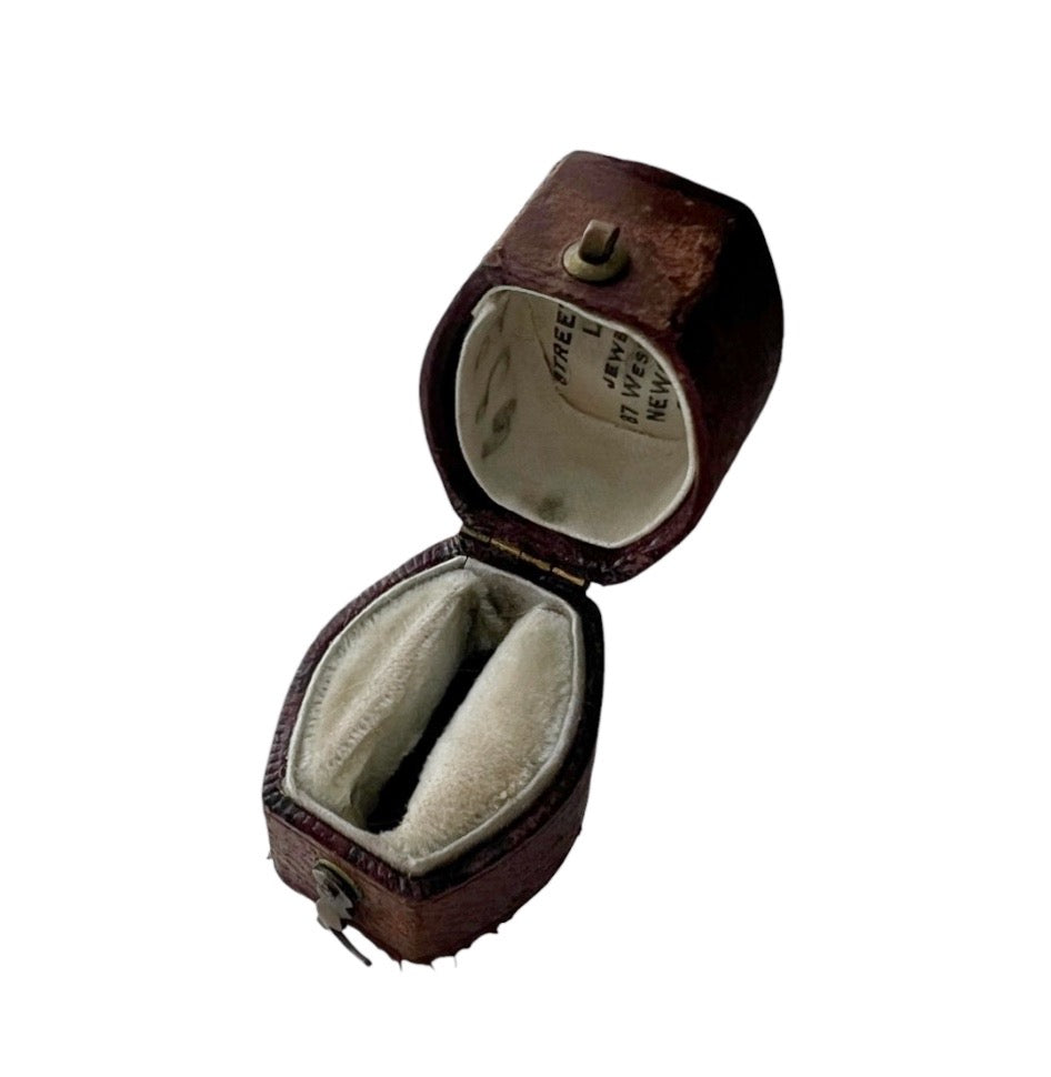 Antique Brown Leather Jewellery Presentation Box, Street & Co Newcastle Ring Holder