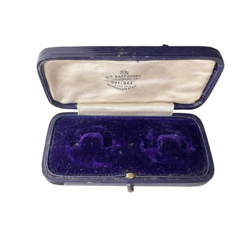 Antique William Battersby Leather Cufflink & Stud Earring Presentation Box, Chelsea London