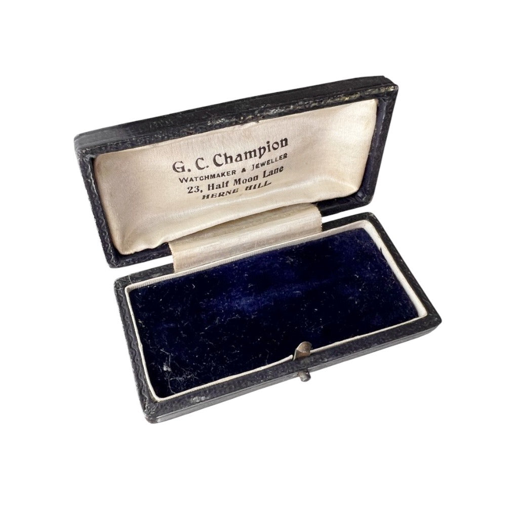 Antique G. C. Champion Leather Jewellery Presentation Box, Herne Hill London, Blue Velvet Case