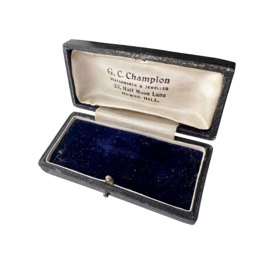Antique G. C. Champion Leather Jewellery Presentation Box, Herne Hill London, Blue Velvet Case