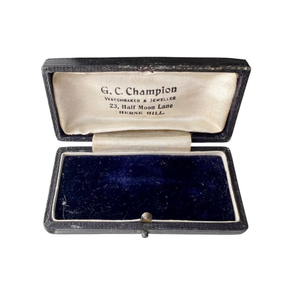 Antique G. C. Champion Leather Jewellery Presentation Box, Herne Hill London, Blue Velvet Case