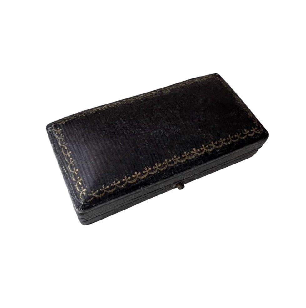 Antique G. C. Champion Leather Jewellery Presentation Box, Herne Hill London, Blue Velvet Case