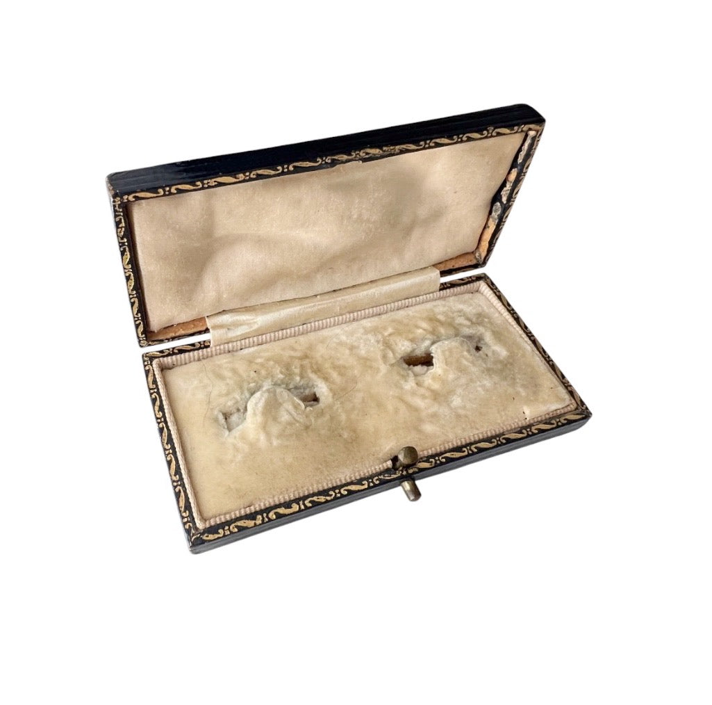 Antique Leather Cufflink & Stud Presentation Box, Black Leather Jewellery Case