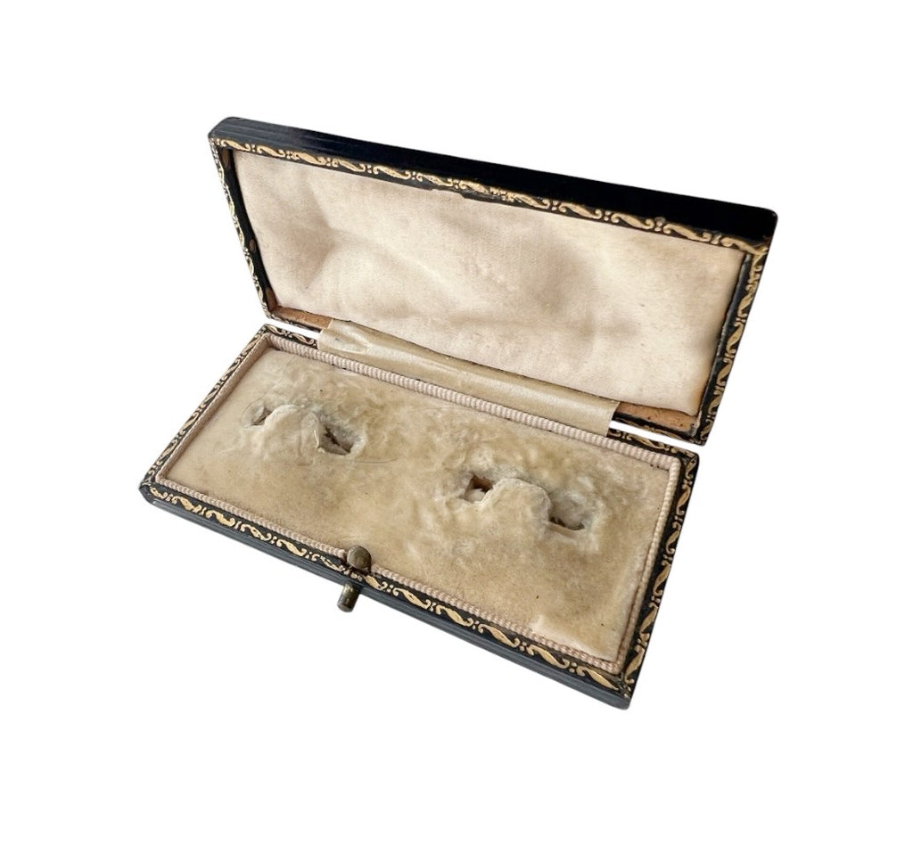 Antique Leather Cufflink & Stud Presentation Box, Black Leather Jewellery Case