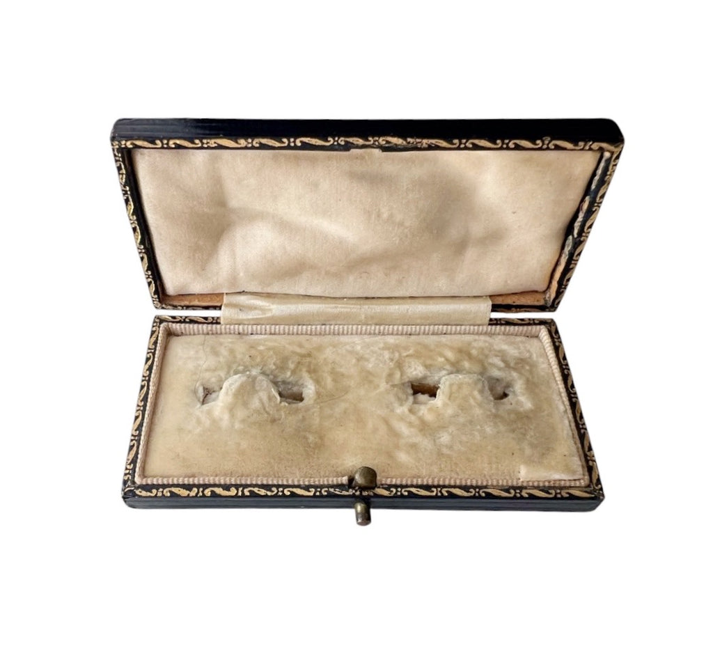 Antique Leather Cufflink & Stud Presentation Box, Black Leather Jewellery Case