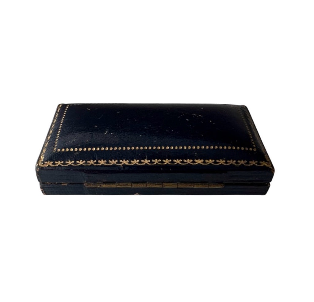 Antique Leather Cufflink & Stud Presentation Box, Black Leather Jewellery Case