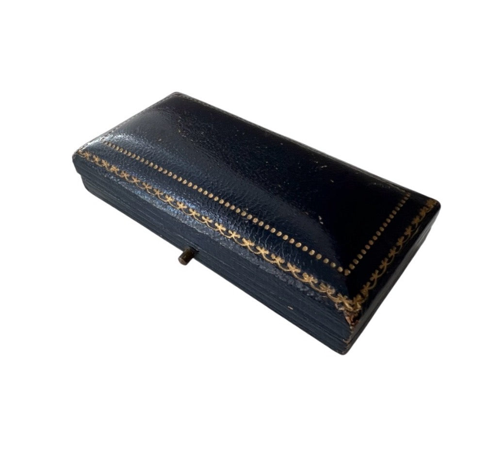 Antique Leather Cufflink & Stud Presentation Box, Black Leather Jewellery Case