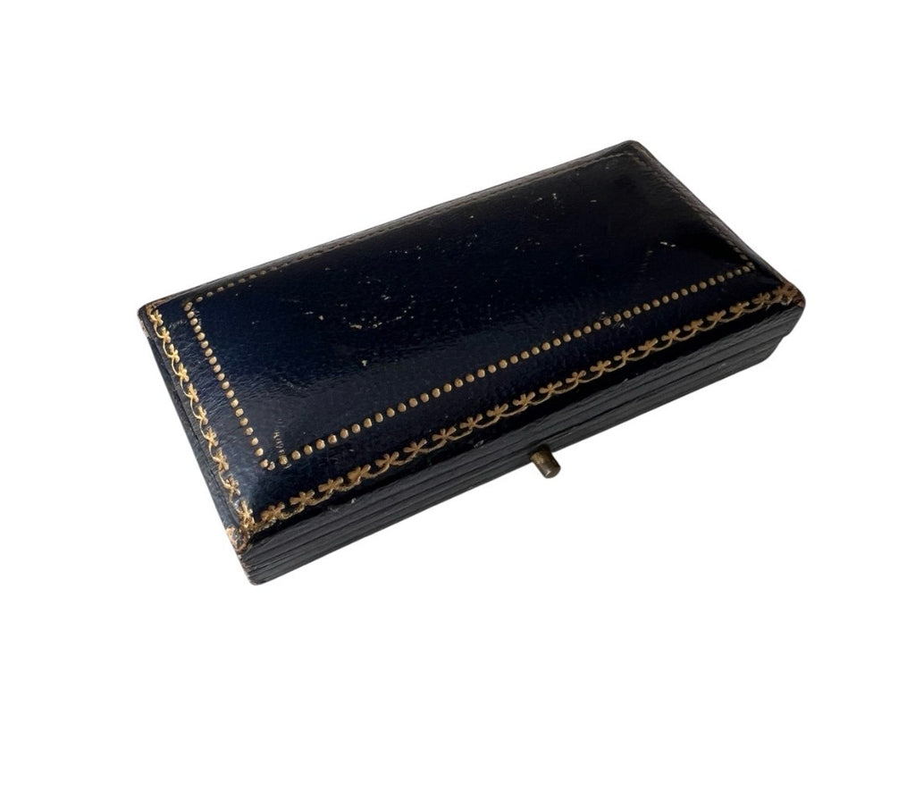 Antique Leather Cufflink & Stud Presentation Box, Black Leather Jewellery Case