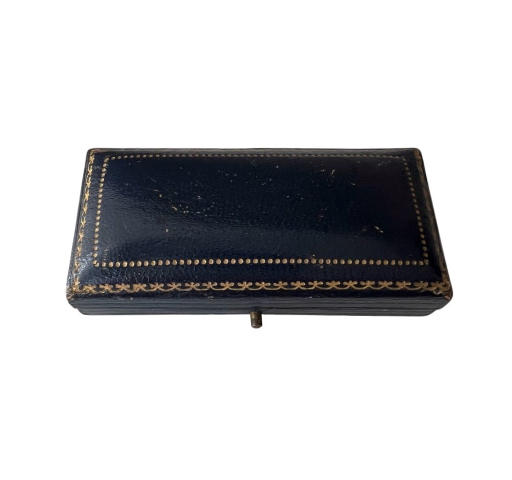 Antique Leather Cufflink & Stud Presentation Box, Black Leather Jewellery Case