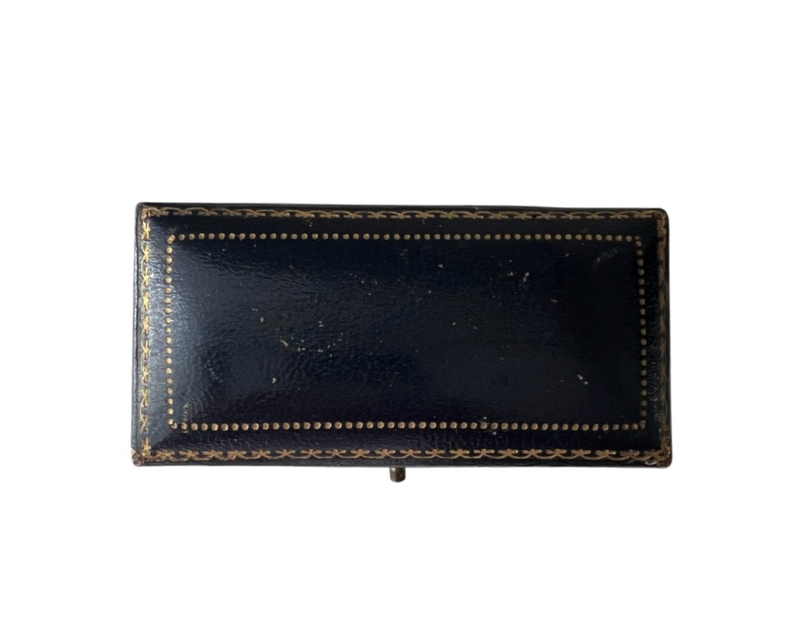 Antique Leather Cufflink & Stud Presentation Box, Black Leather Jewellery Case