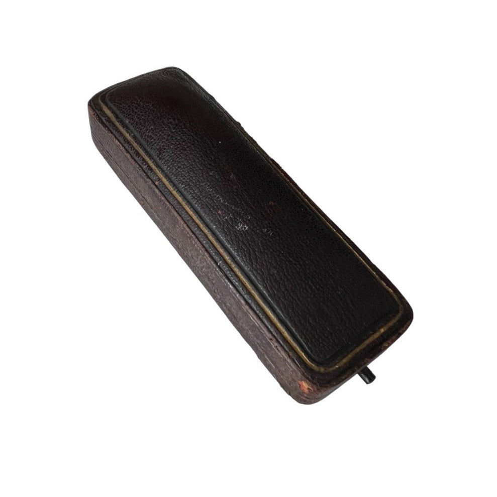 Antique Leather Stick Pin Box, Blue Velvet Presentation Case