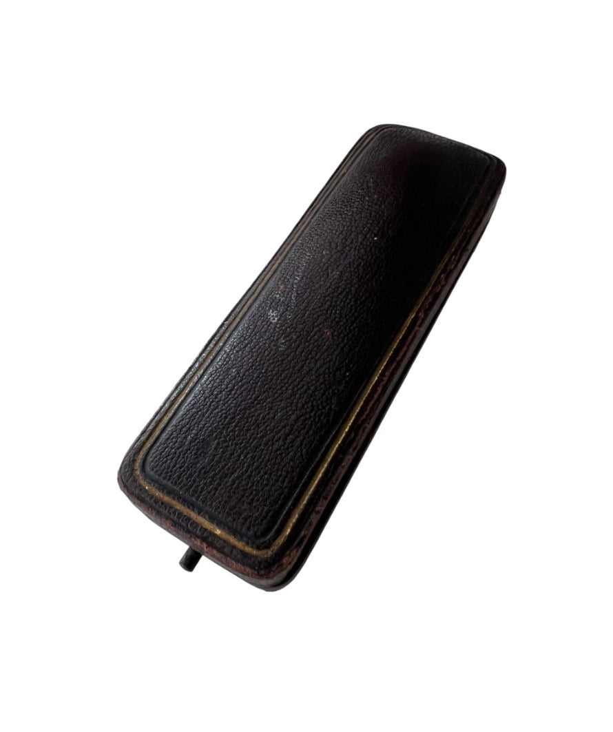 Antique Leather Stick Pin Box, Blue Velvet Presentation Case
