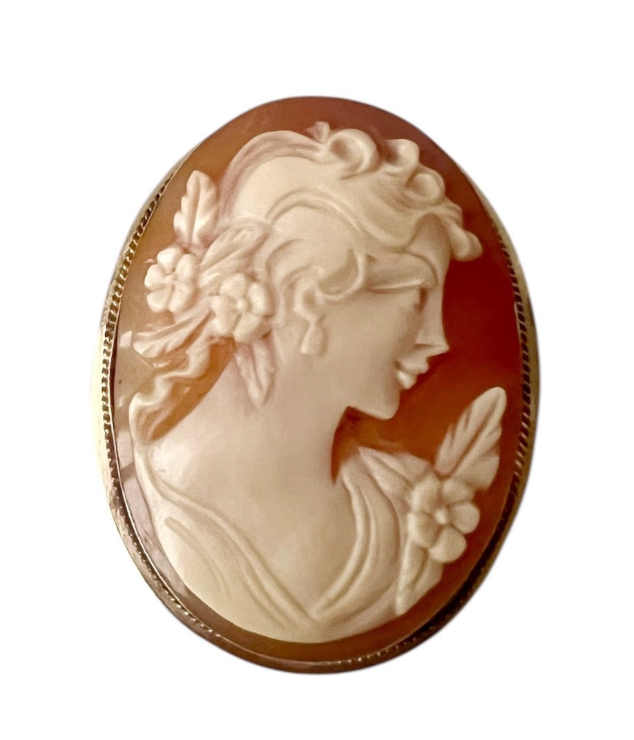 Antique Victorian  9ct Gold Shell Cameo Brooch Pendant