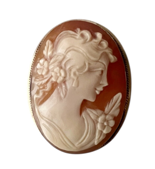 Antique Victorian  9ct Gold Shell Cameo Brooch Pendant