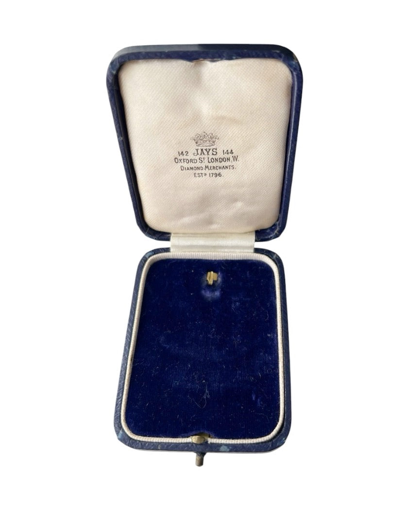 Antique Jays London Blue Velvet Jewellery Presentation Box