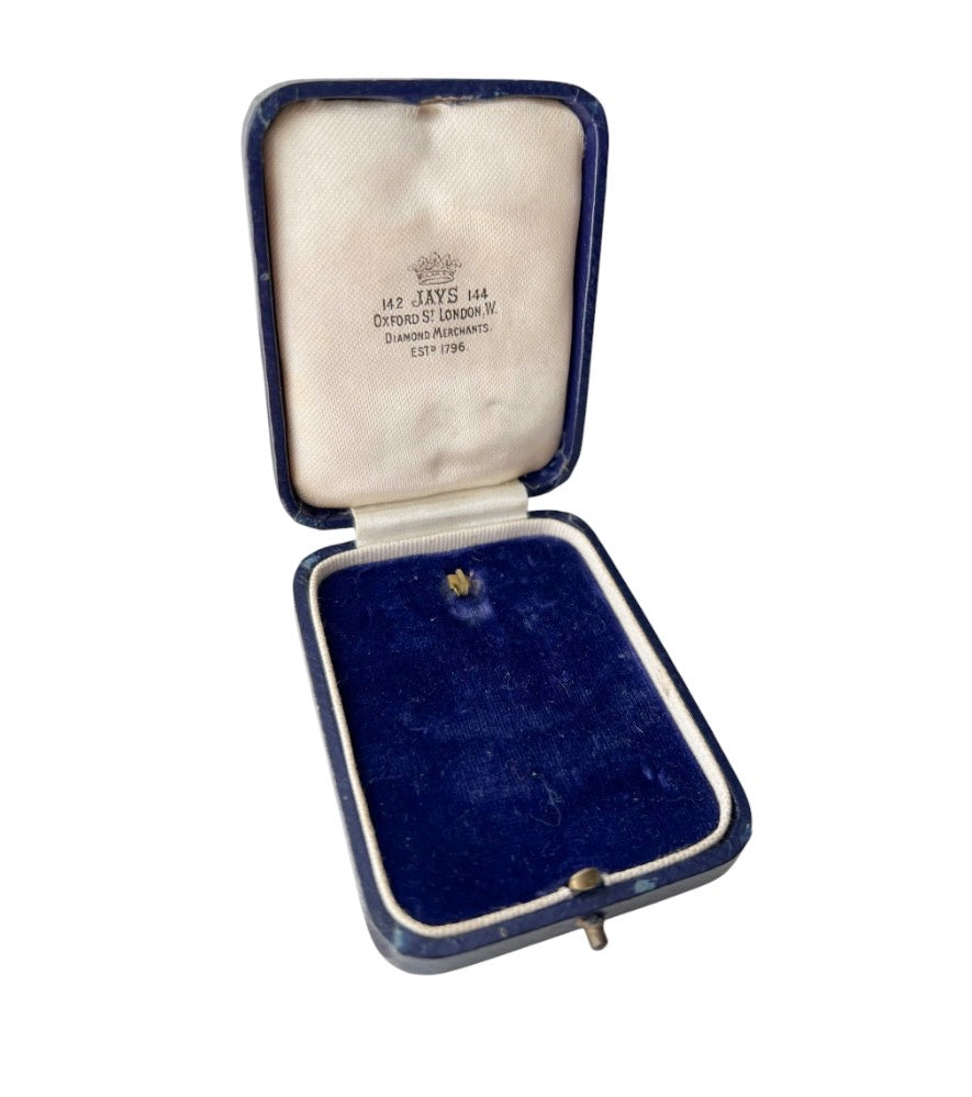 Antique Jays London Blue Velvet Jewellery Presentation Box