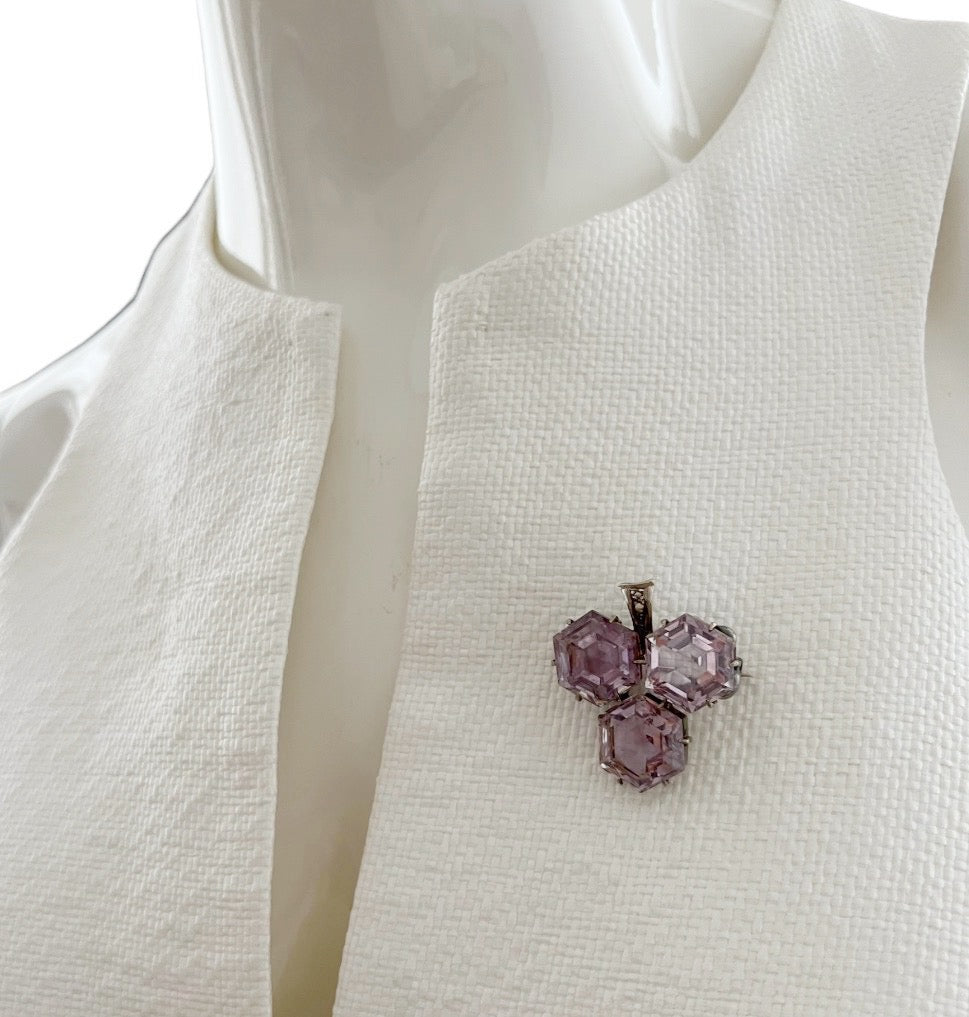 Antique Victorian Silver Amethyst Glass & Seed Pearl Brooch, c.1880–1900