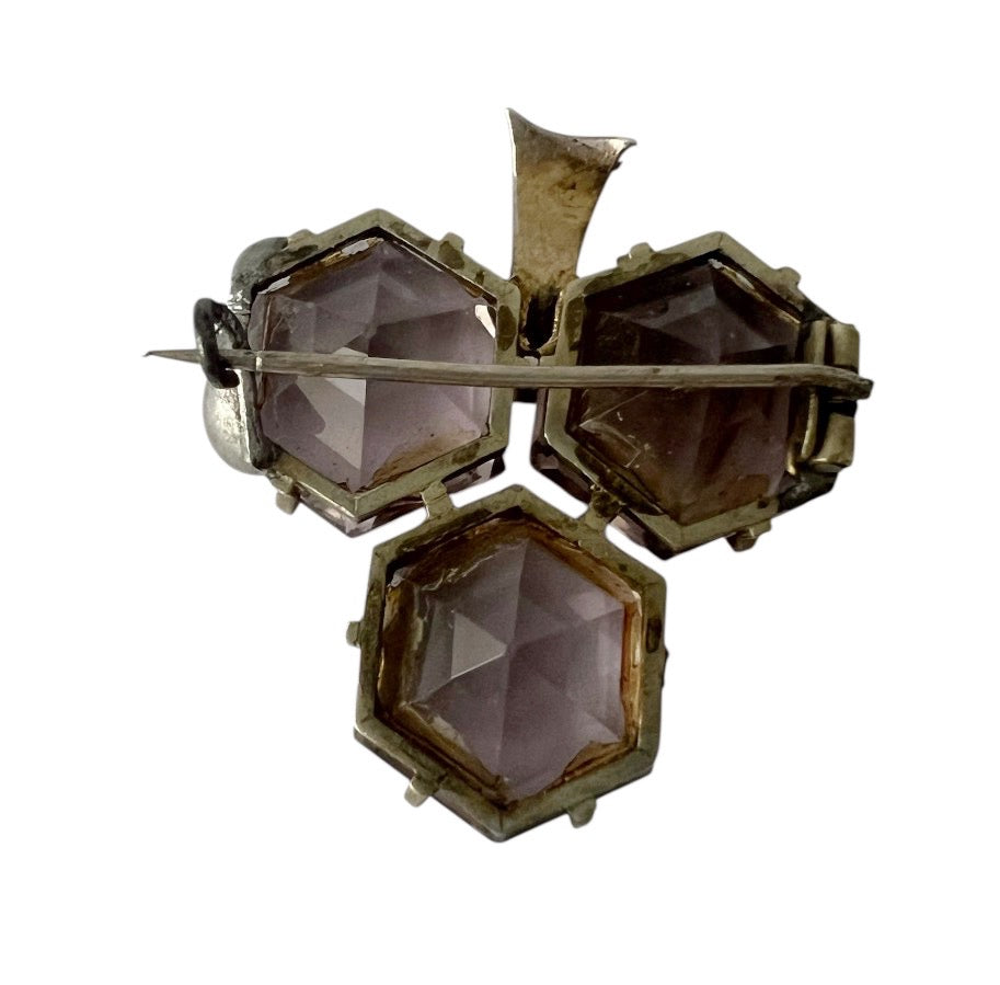 Antique Victorian Silver Amethyst Glass & Seed Pearl Brooch, c.1880–1900