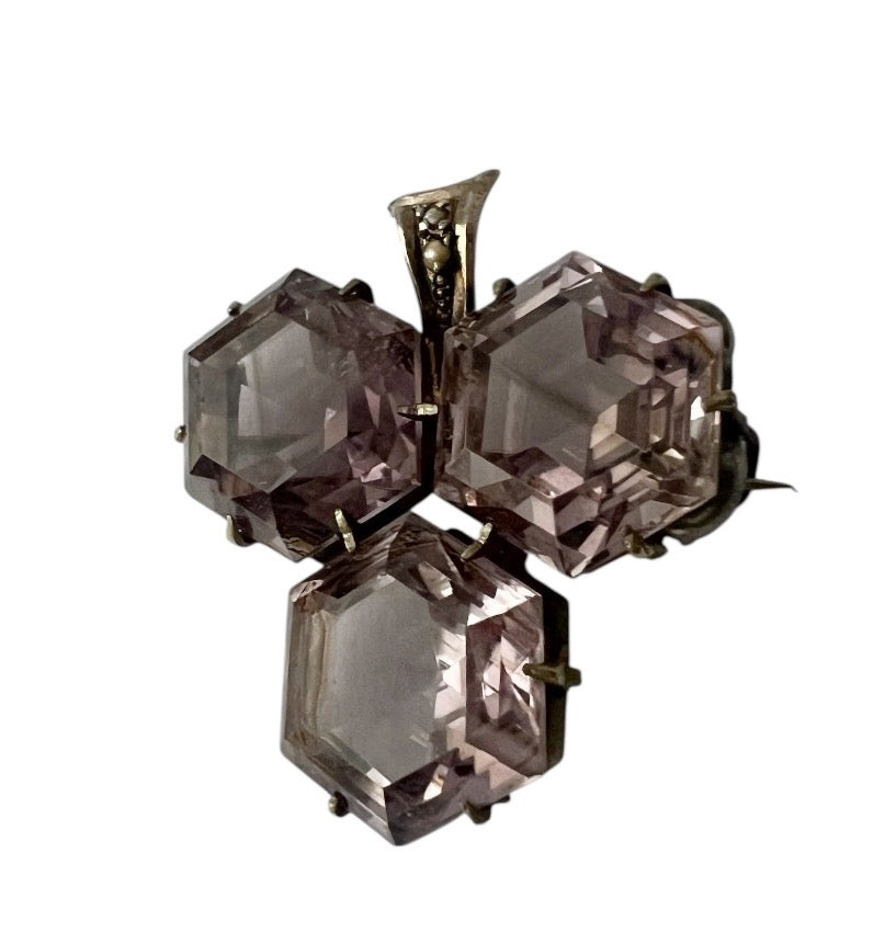 Antique Victorian Silver Amethyst Glass & Seed Pearl Brooch, c.1880–1900