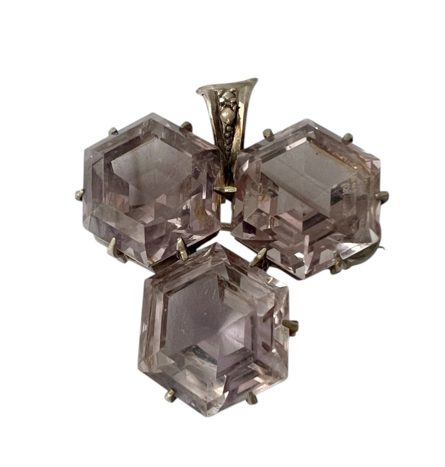 Antique Victorian Silver Amethyst Glass & Seed Pearl Brooch, c.1880–1900