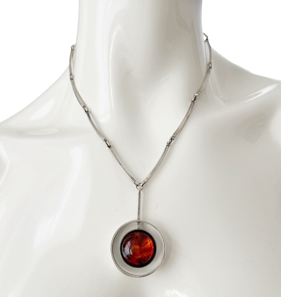 Vintage Baltic Amber Necklace, Sterling Silver, Danish Modernist, Niels Erik From