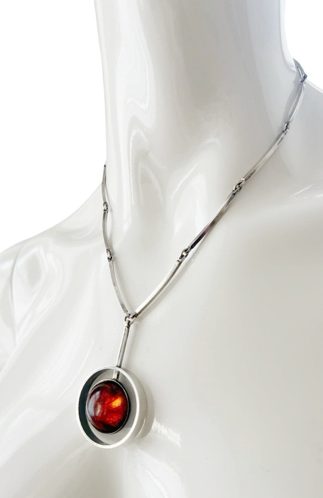 Vintage Baltic Amber Necklace, Sterling Silver, Danish Modernist, Niels Erik From