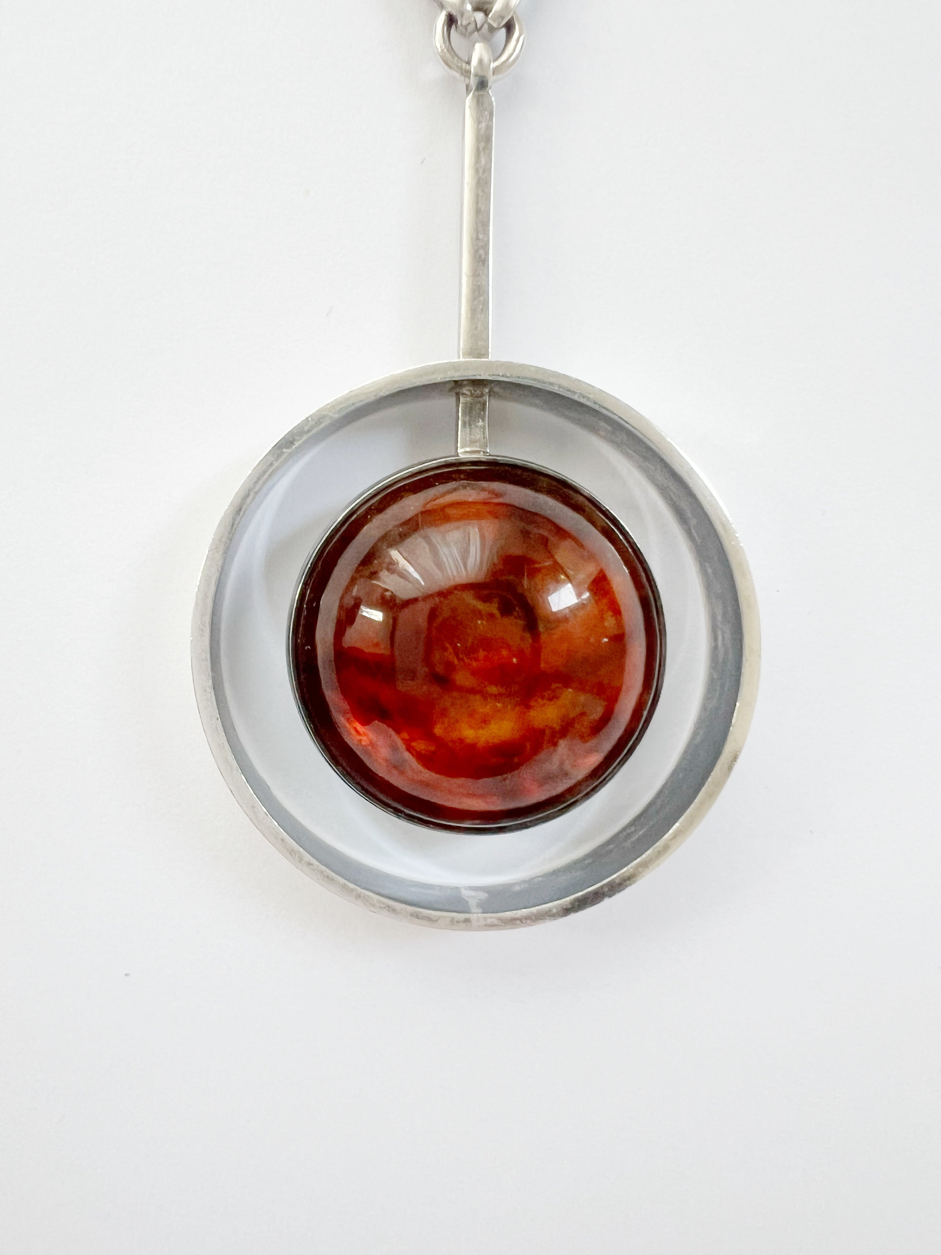 Vintage Baltic Amber Necklace, Sterling Silver, Danish Modernist, Niels Erik From