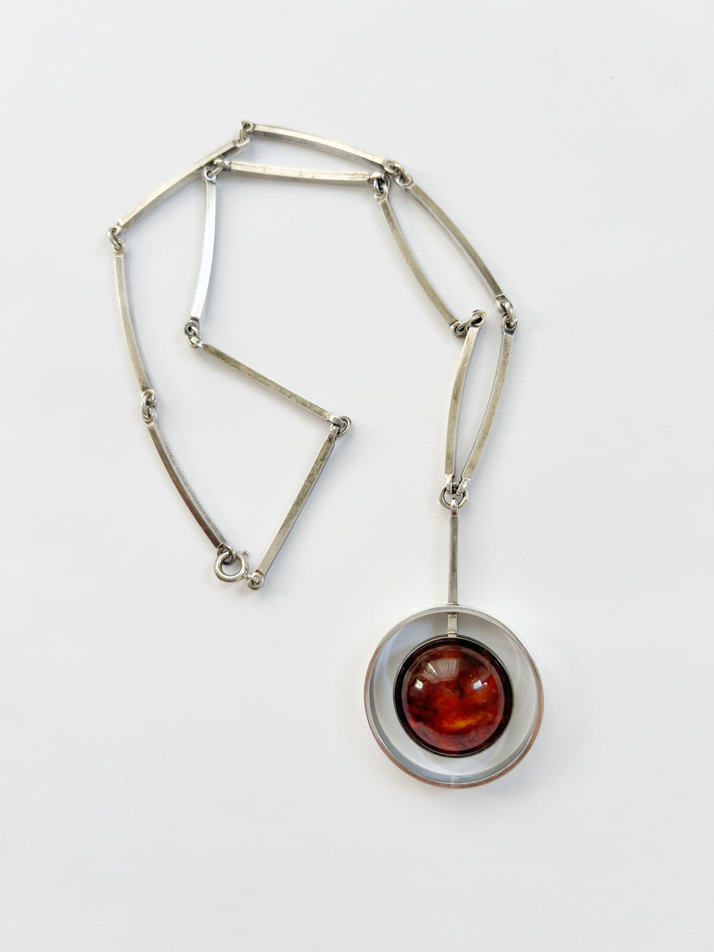 Vintage Baltic Amber Necklace, Sterling Silver, Danish Modernist, Niels Erik From