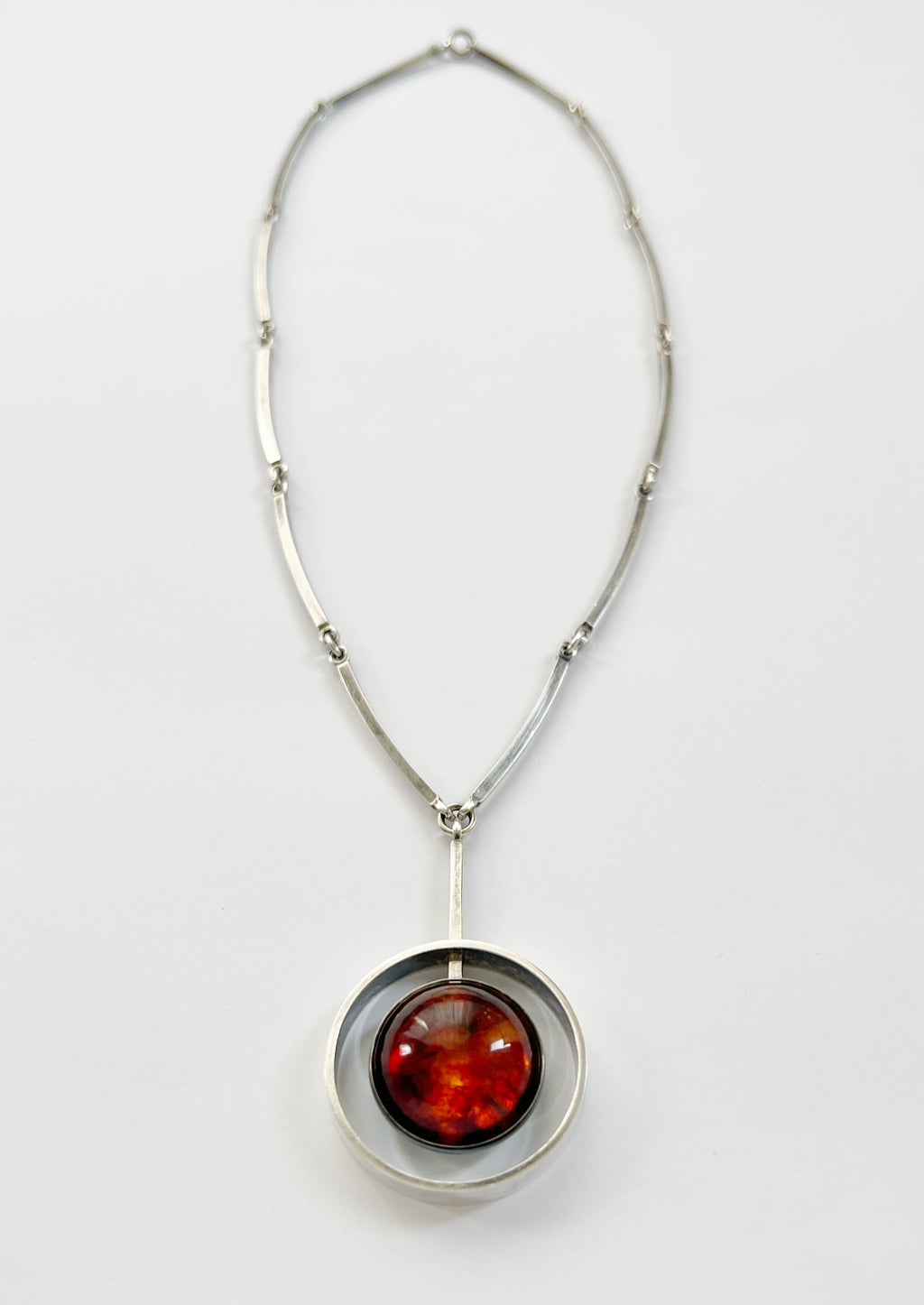 Vintage Baltic Amber Necklace, Sterling Silver, Danish Modernist, Niels Erik From