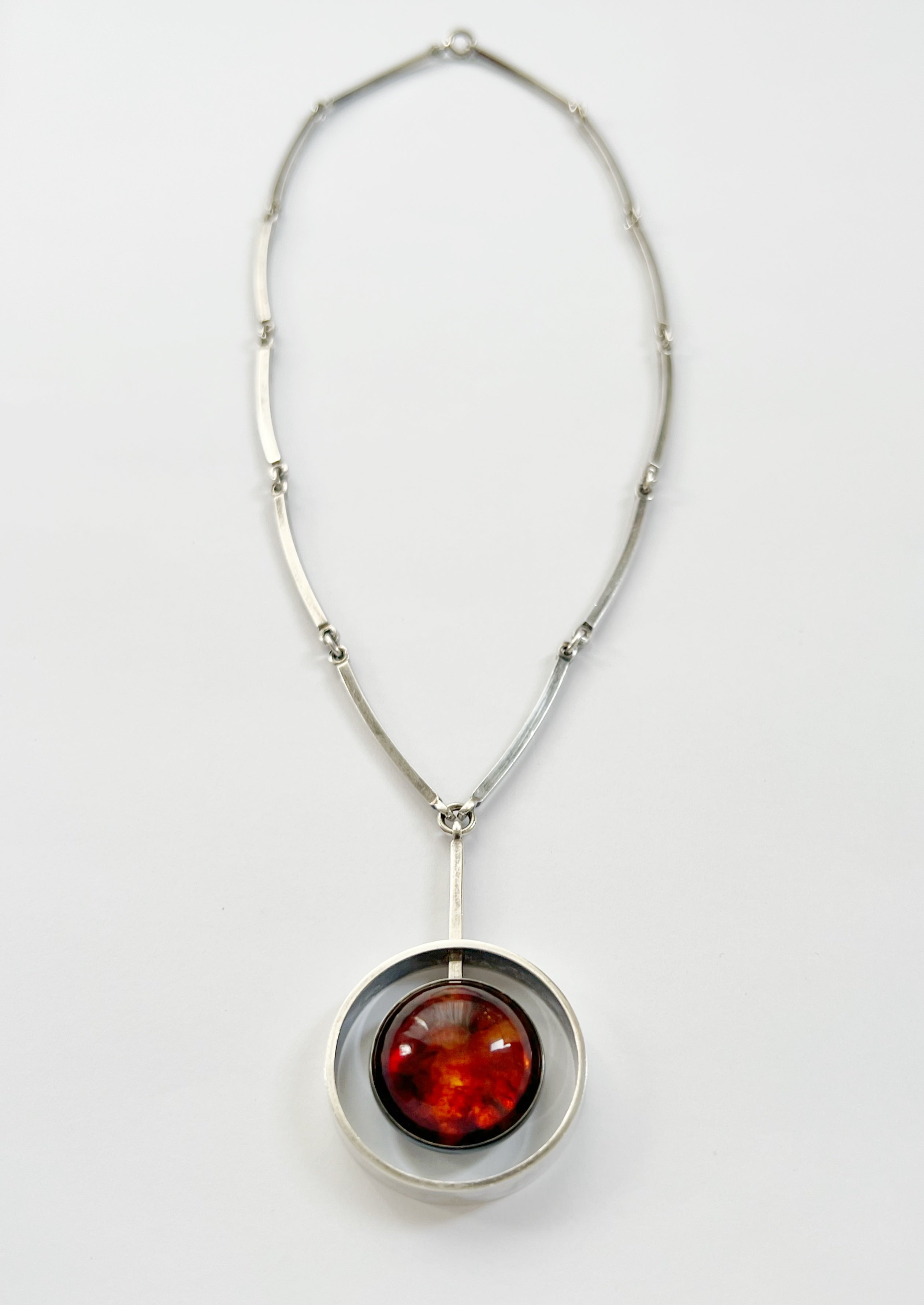 Vintage Baltic Amber Necklace, Sterling Silver, Danish Modernist, Niels Erik From
