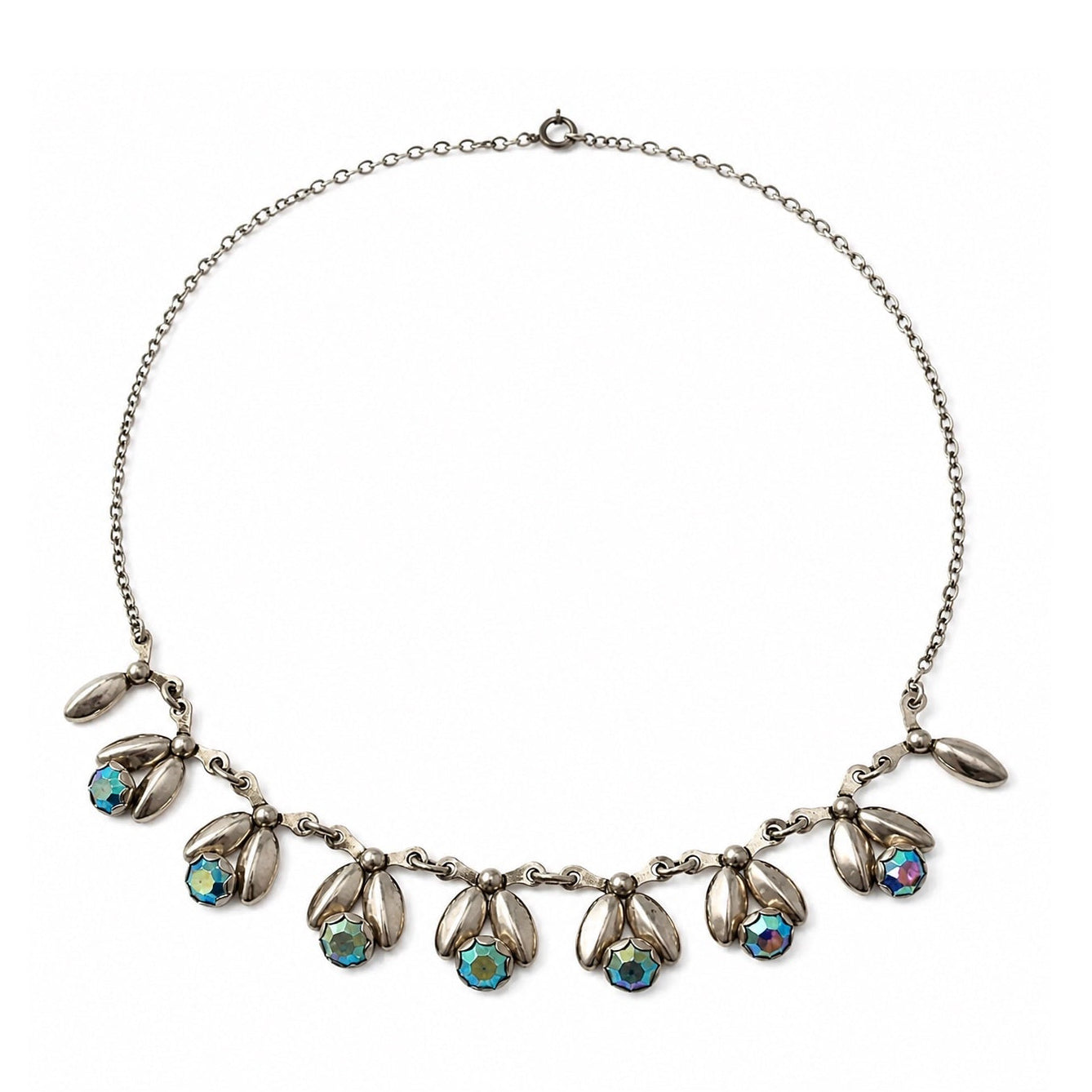 Vintage Hermann Siersbøl Sterling Silver Choker Necklace with Floral Leaf Design