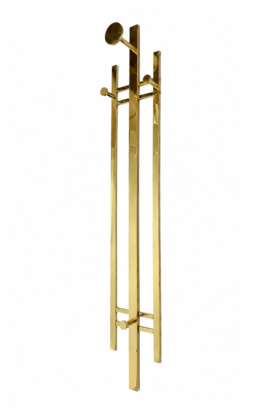 Vintage German Brass Wall Coat Rack, Mid-Century Modern Entryway Hooks, 110 cm Tall