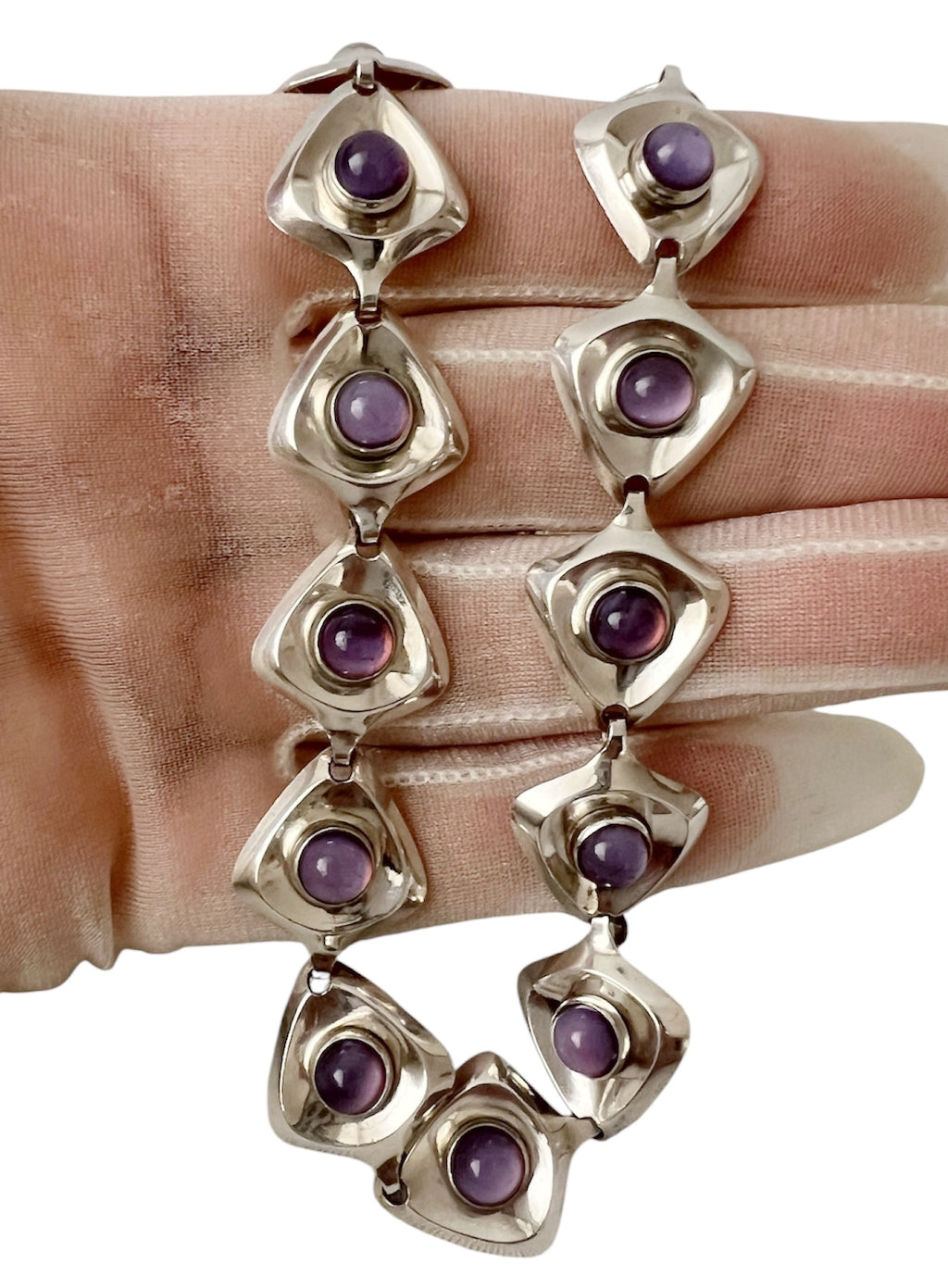 Danish Modernist Sterling Silver Amethyst Necklace by Hermann Siersbøl 1960s.