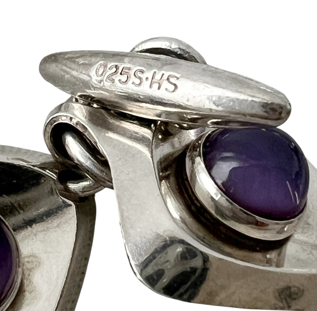 Danish Modernist Sterling Silver Amethyst Necklace by Hermann Siersbøl 1960s.