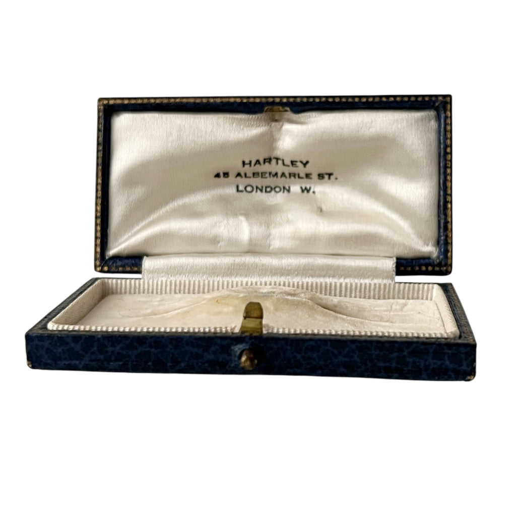 Antique Victorian Jewellery Box, London Mayfair,  Navy Blue Leather, c. 1890