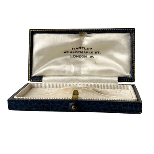Antique Victorian Jewellery Box, London Mayfair,  Navy Blue Leather, c. 1890