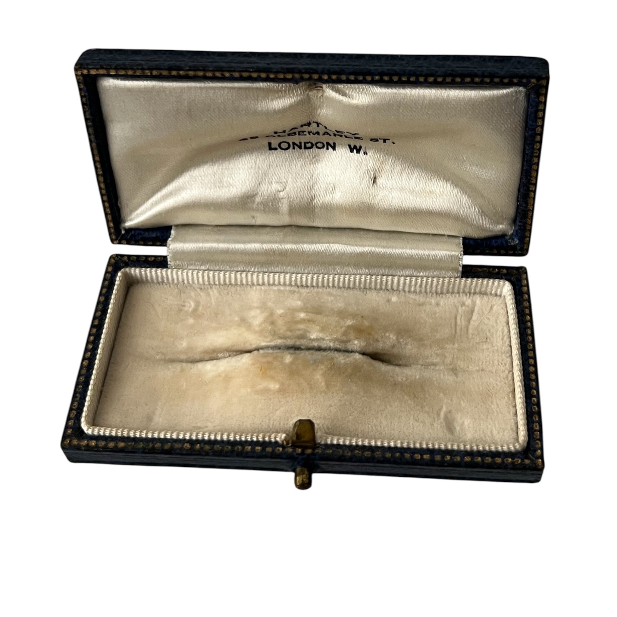 Antique Victorian Jewellery Box, London Mayfair,  Navy Blue Leather, c. 1890