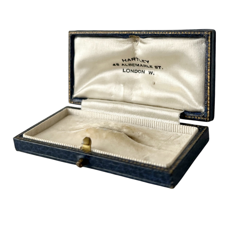 Antique Victorian Jewellery Box, London Mayfair,  Navy Blue Leather, c. 1890