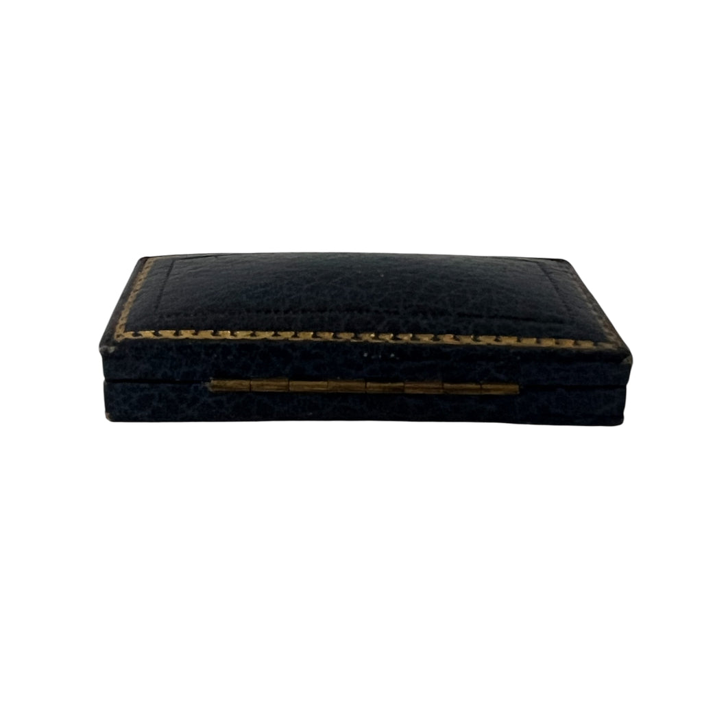 Antique Victorian Jewellery Box, London Mayfair,  Navy Blue Leather, c. 1890